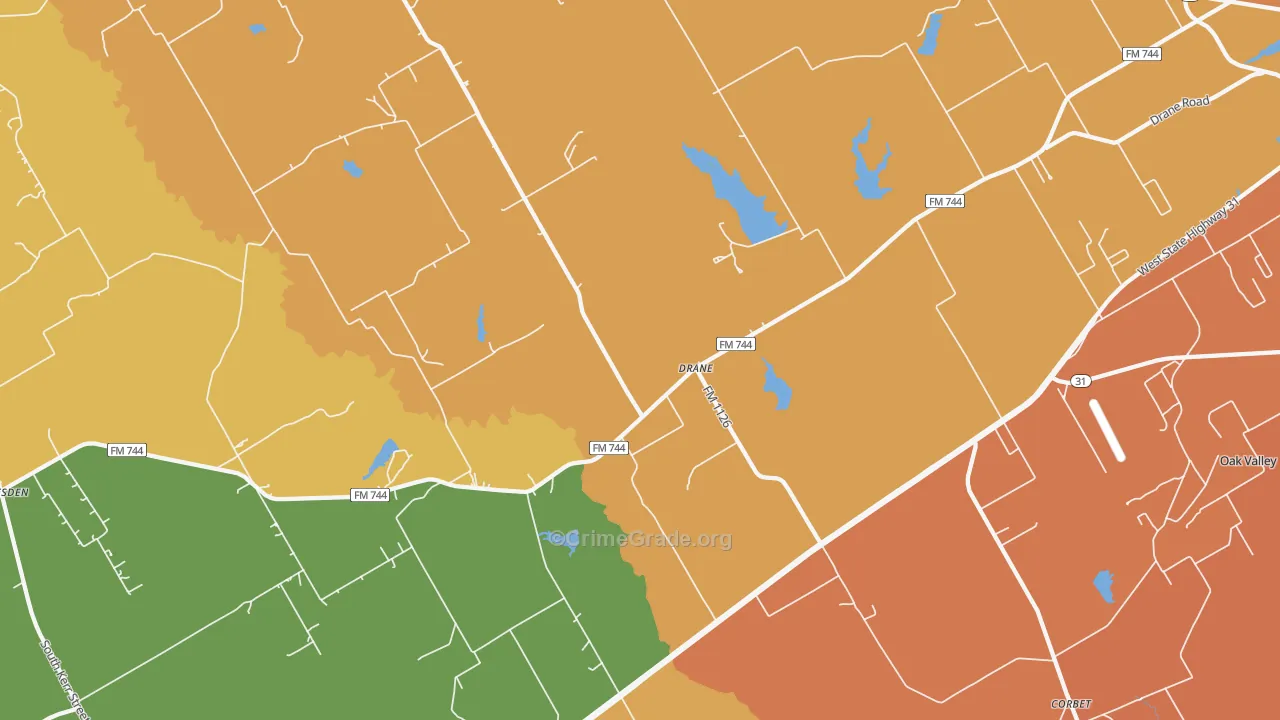 Drane, TX Map of Murder Rates