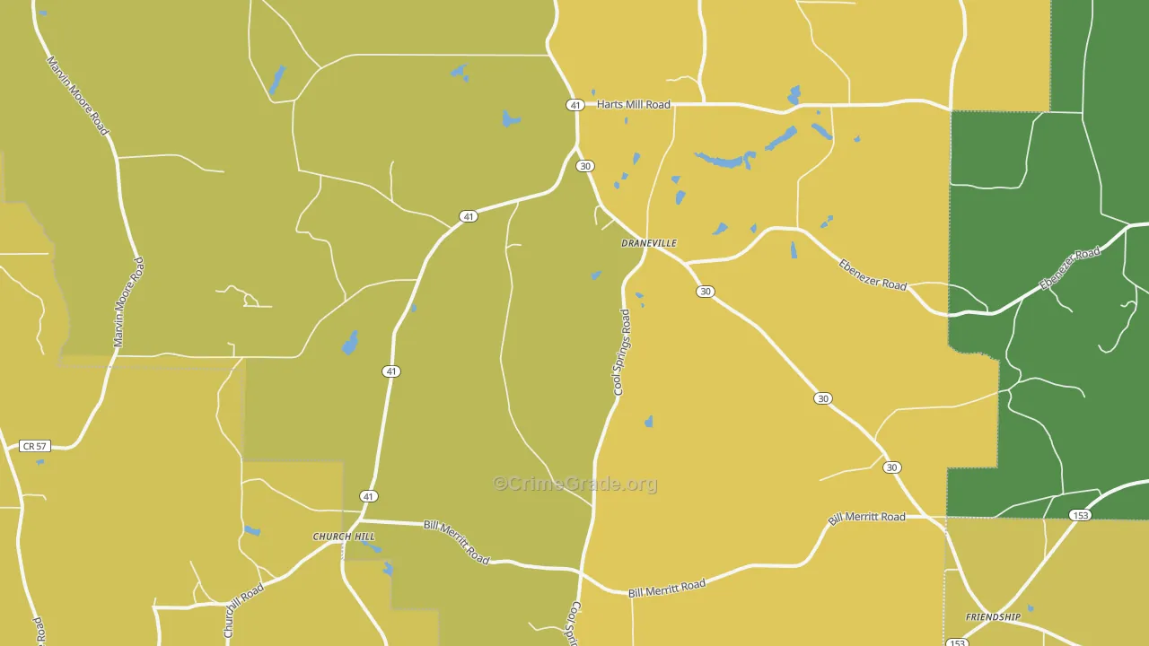 Draneville, GA Map of Murder Rates