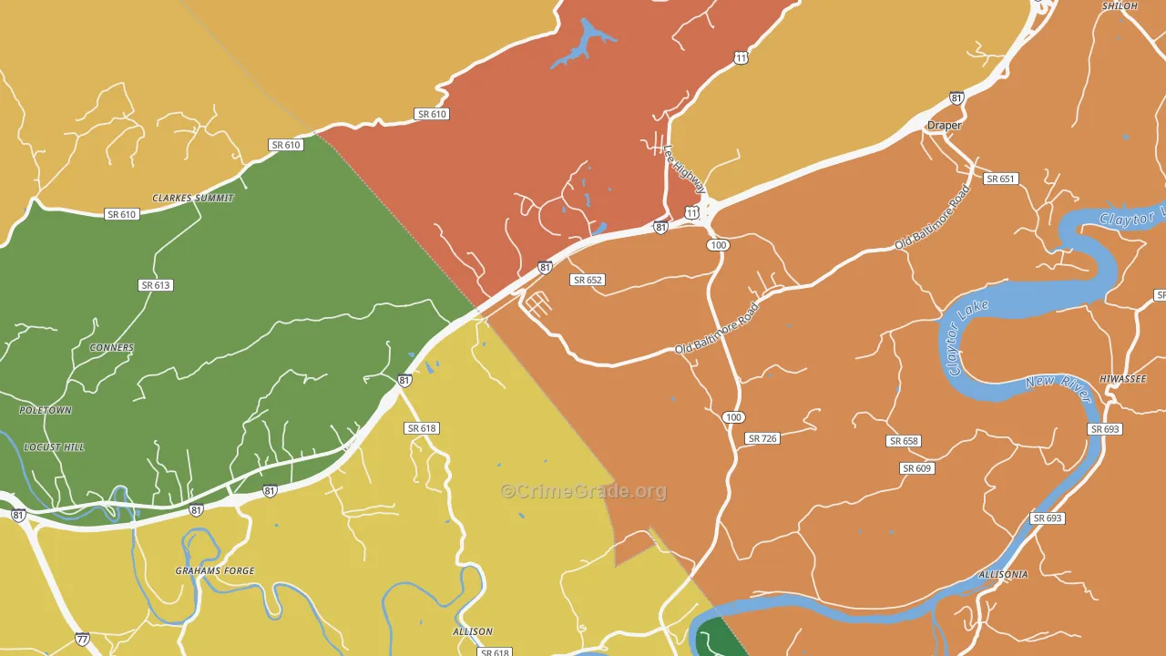 Draper, VA Map of Murder Rates