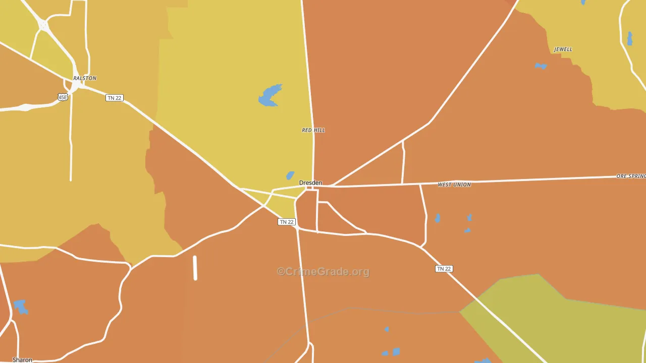 Dresden, TN Map of Murder Rates