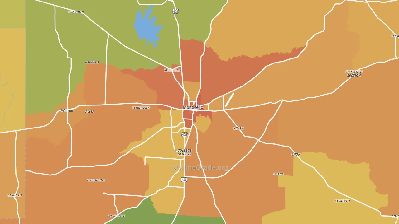 Drew County, AR Map of Murder Rates