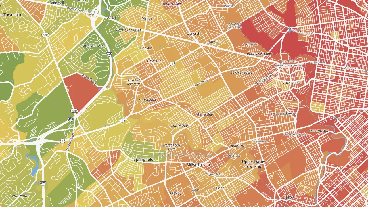 Drexel Hill, PA Map of Murder Rates