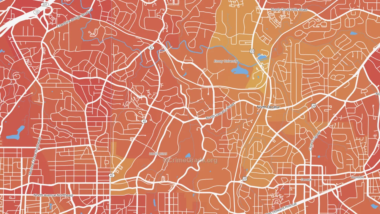 Druid Hills, GA Map of Murder Rates