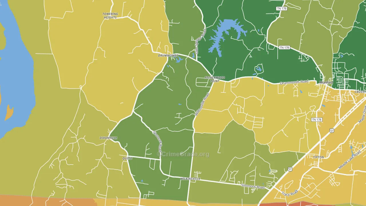 Drummonds, TN Map of Murder Rates