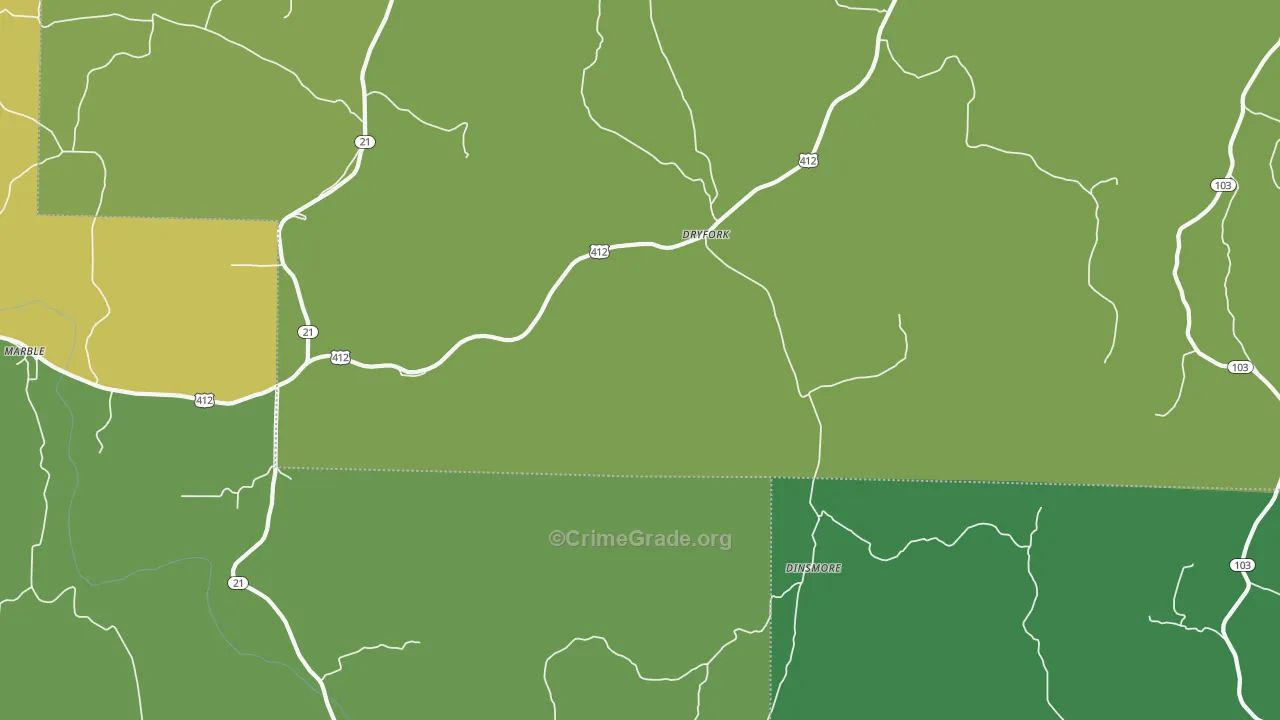Dryfork, AR Map of Murder Rates