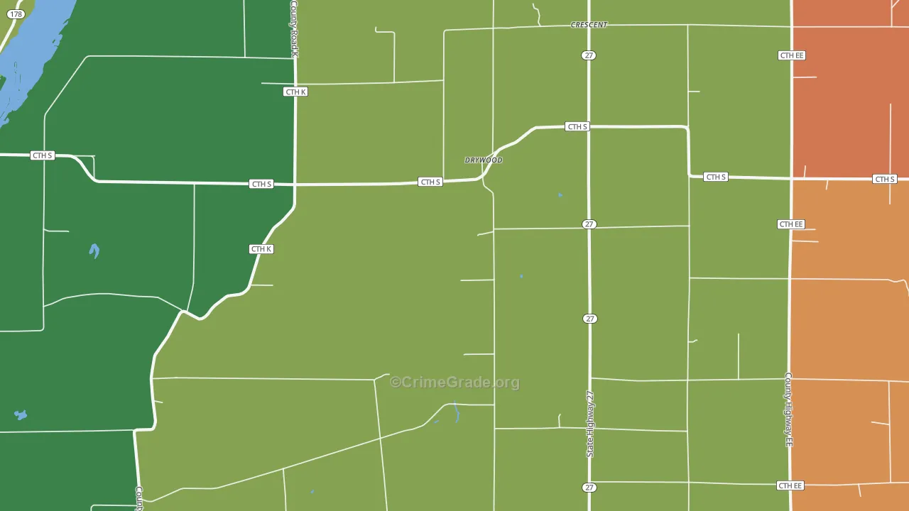 Drywood, WI Map of Murder Rates