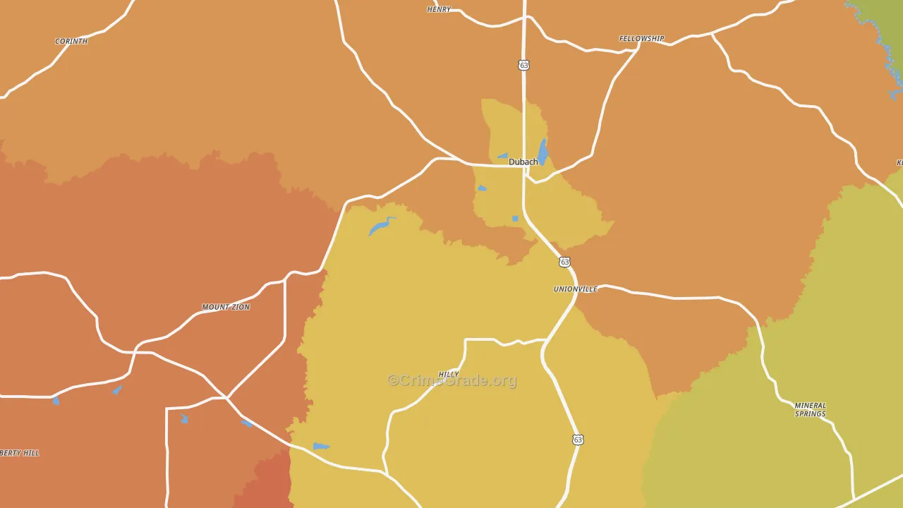 Dubach, LA Map of Murder Rates