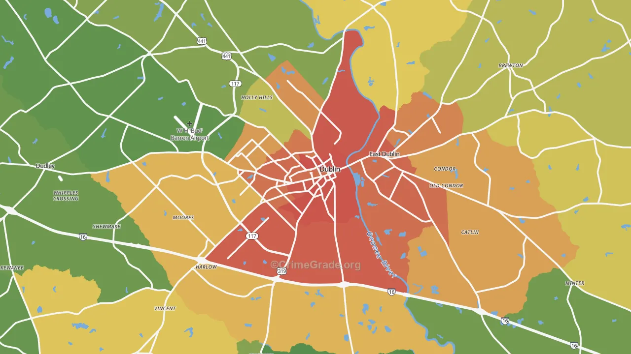 Dublin, GA Map of Murder Rates
