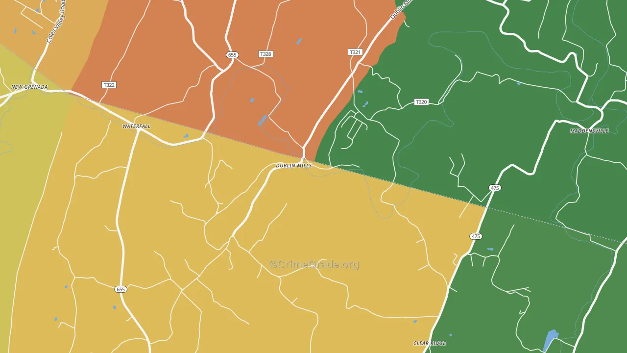 Dublin Mills, PA Map of Murder Rates