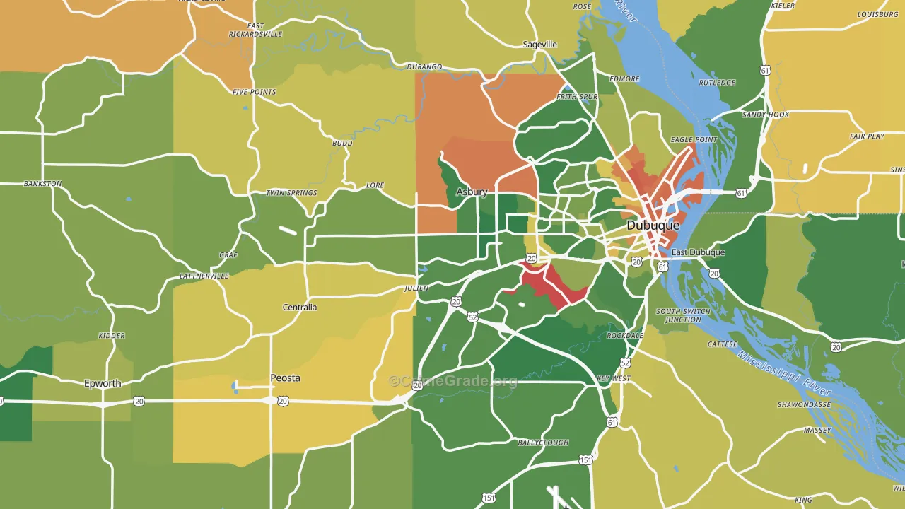 Dubuque County, IA Map of Murder Rates