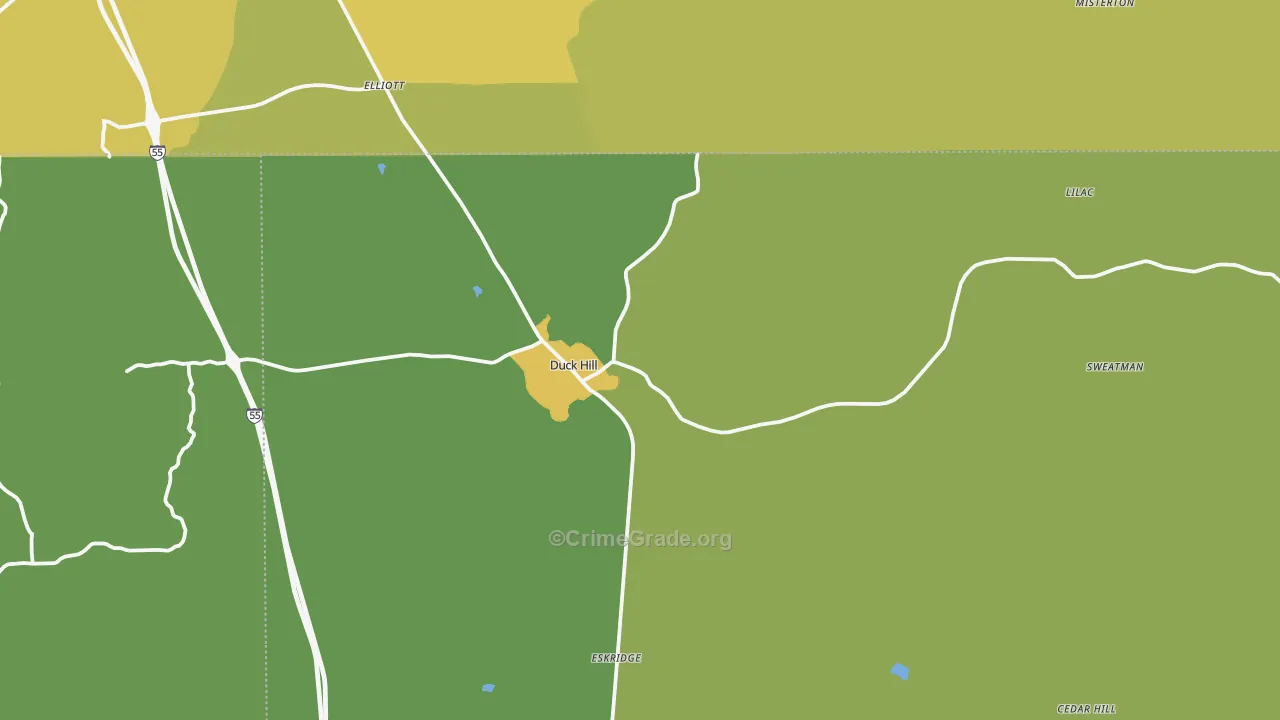 Duck Hill, MS Map of Murder Rates
