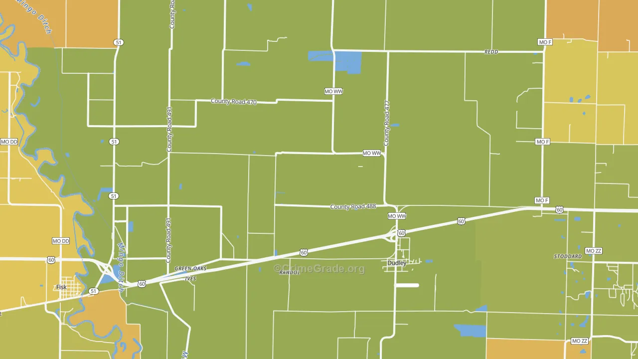 Dudley, MO Map of Murder Rates