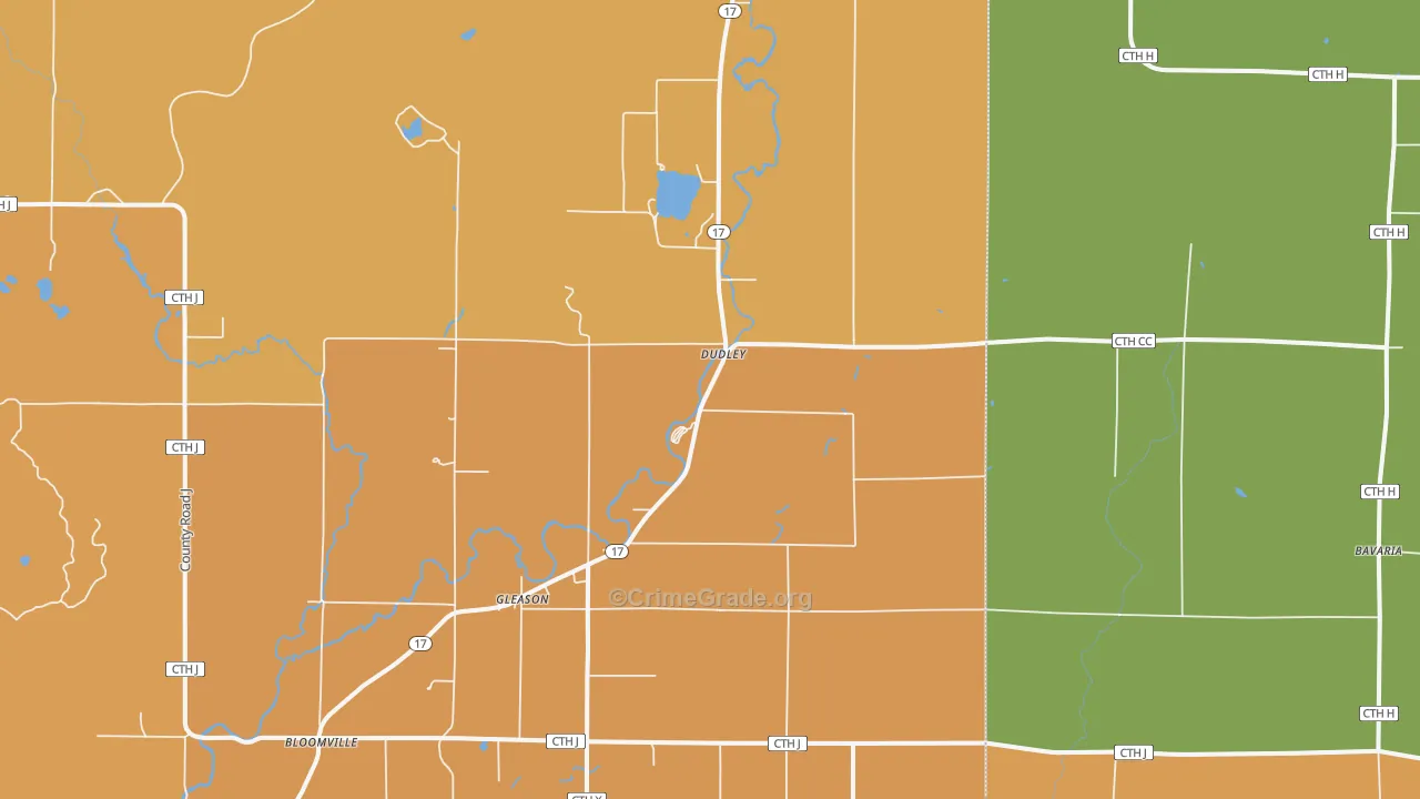 Dudley, WI Map of Murder Rates