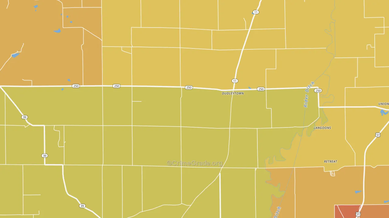 Dudleytown, IN Map of Murder Rates