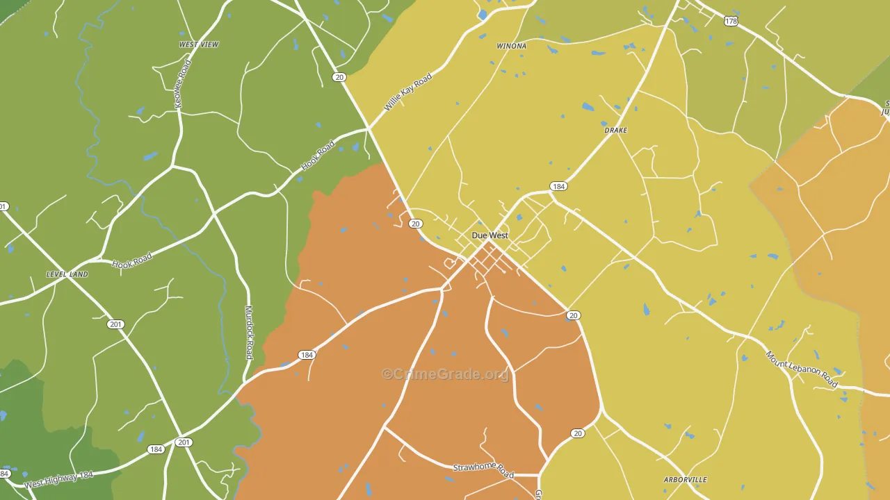Due West, SC Map of Murder Rates