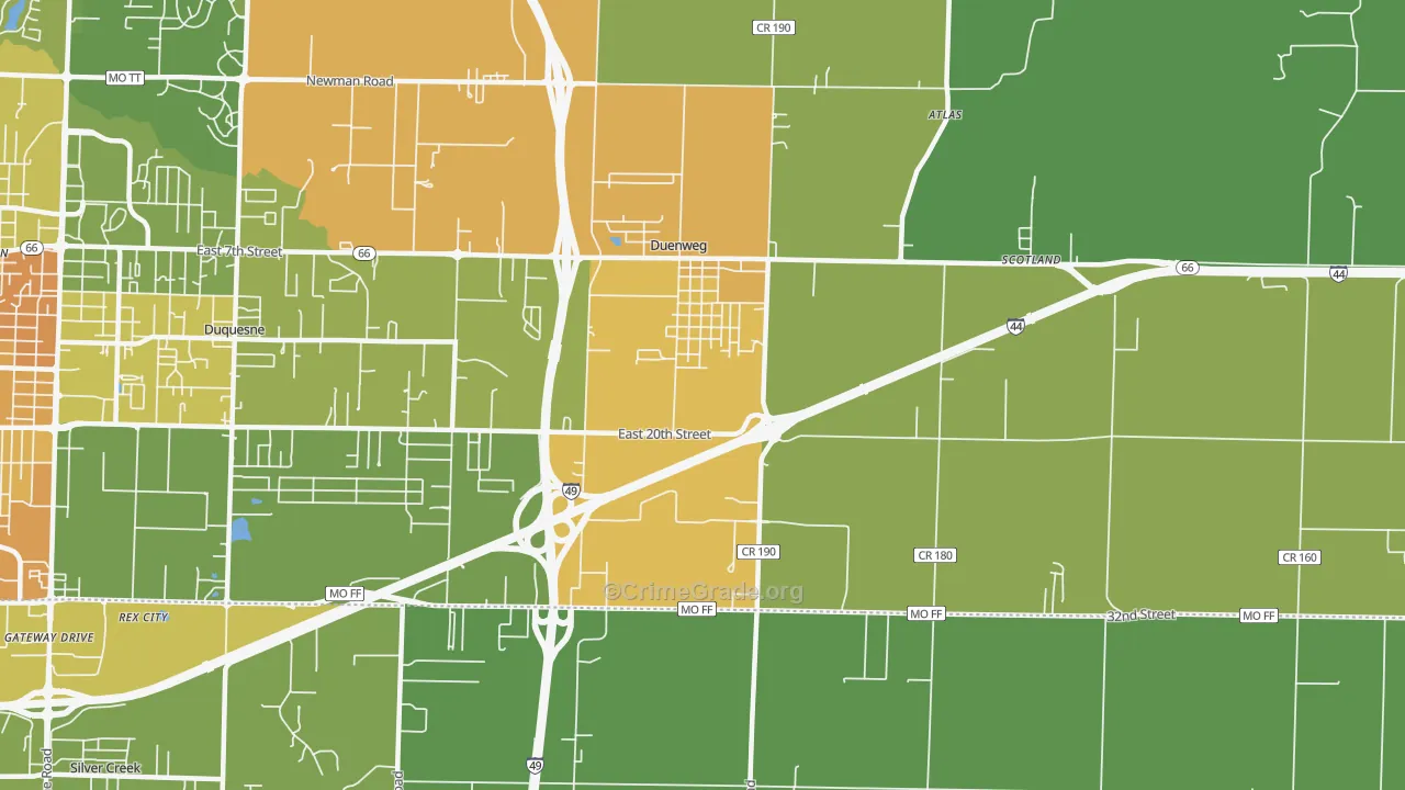 Duenweg, MO Map of Murder Rates