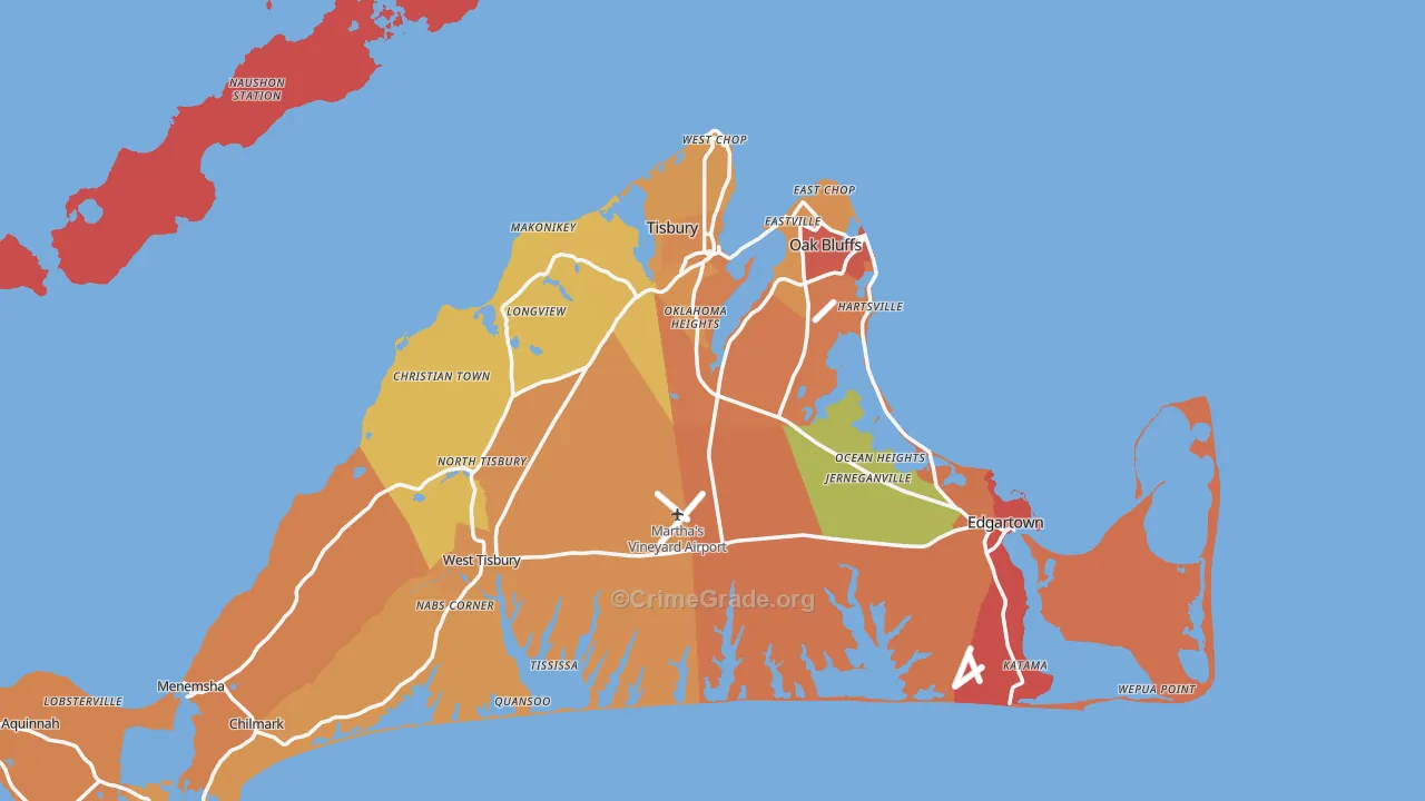 Dukes County, MA Map of Murder Rates
