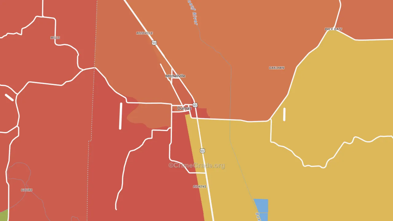 Dumas, AR Map of Murder Rates