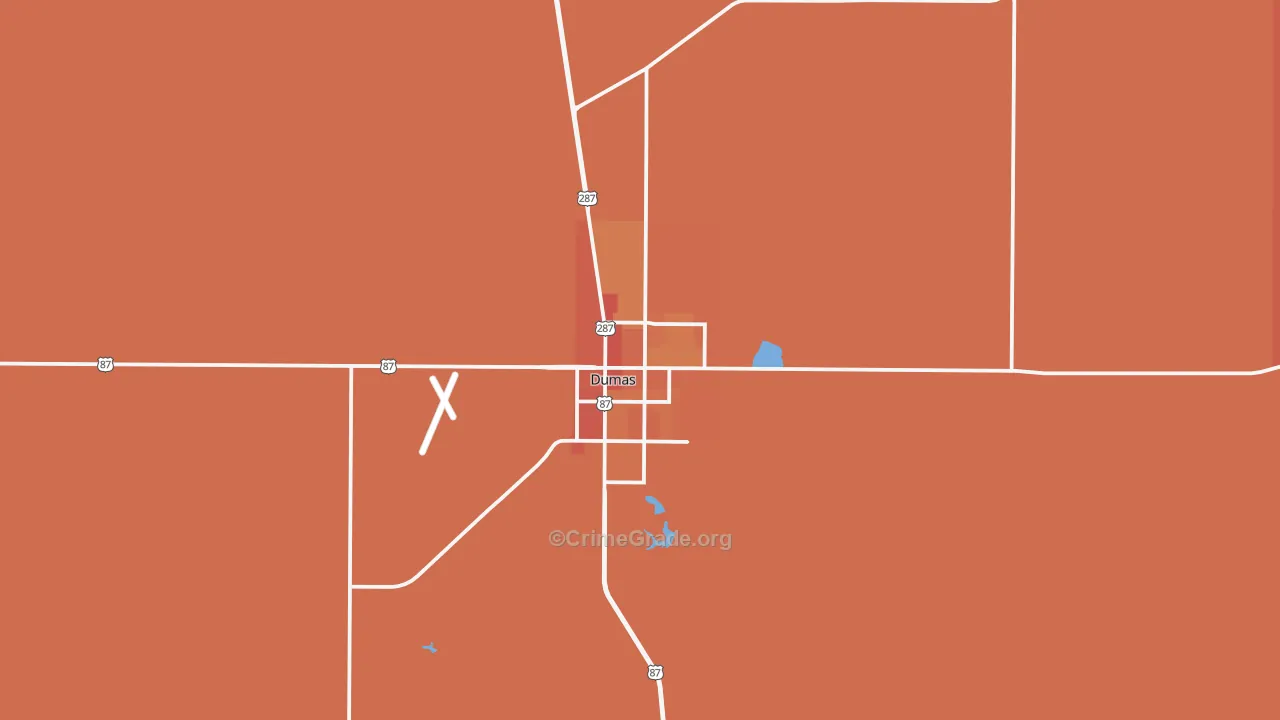 Dumas, TX Map of Murder Rates