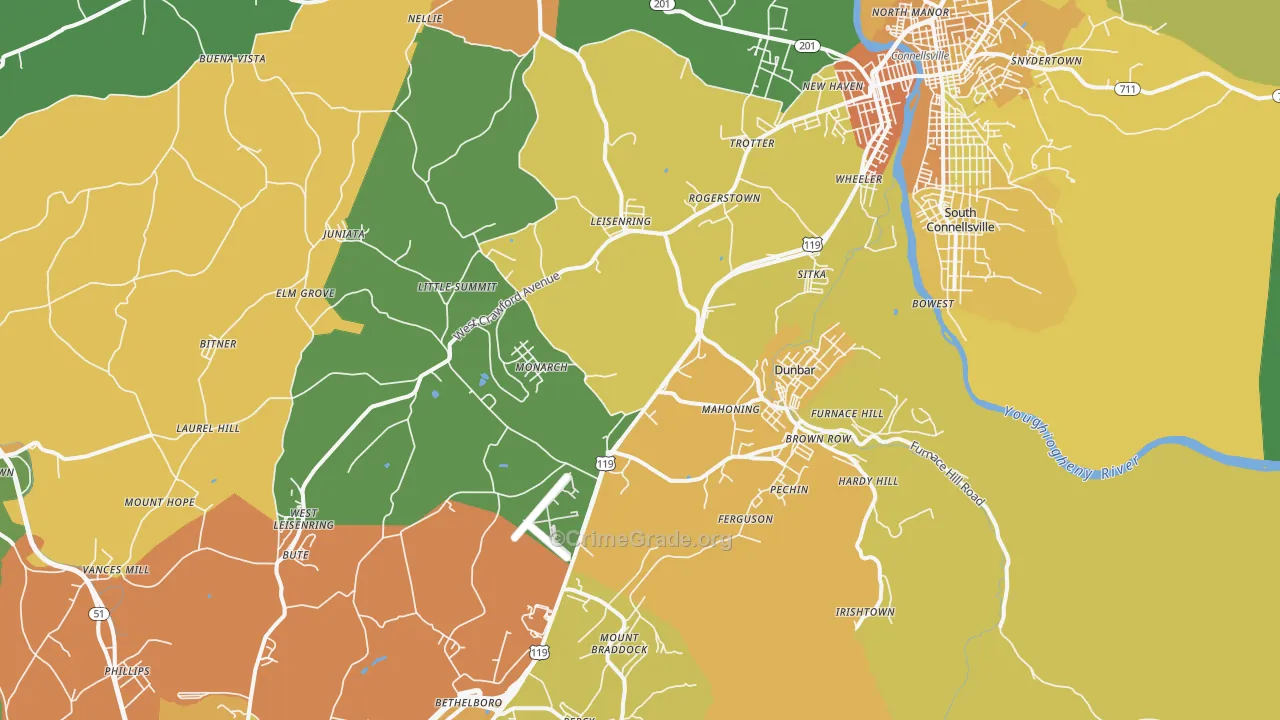 Dunbar, PA Map of Murder Rates