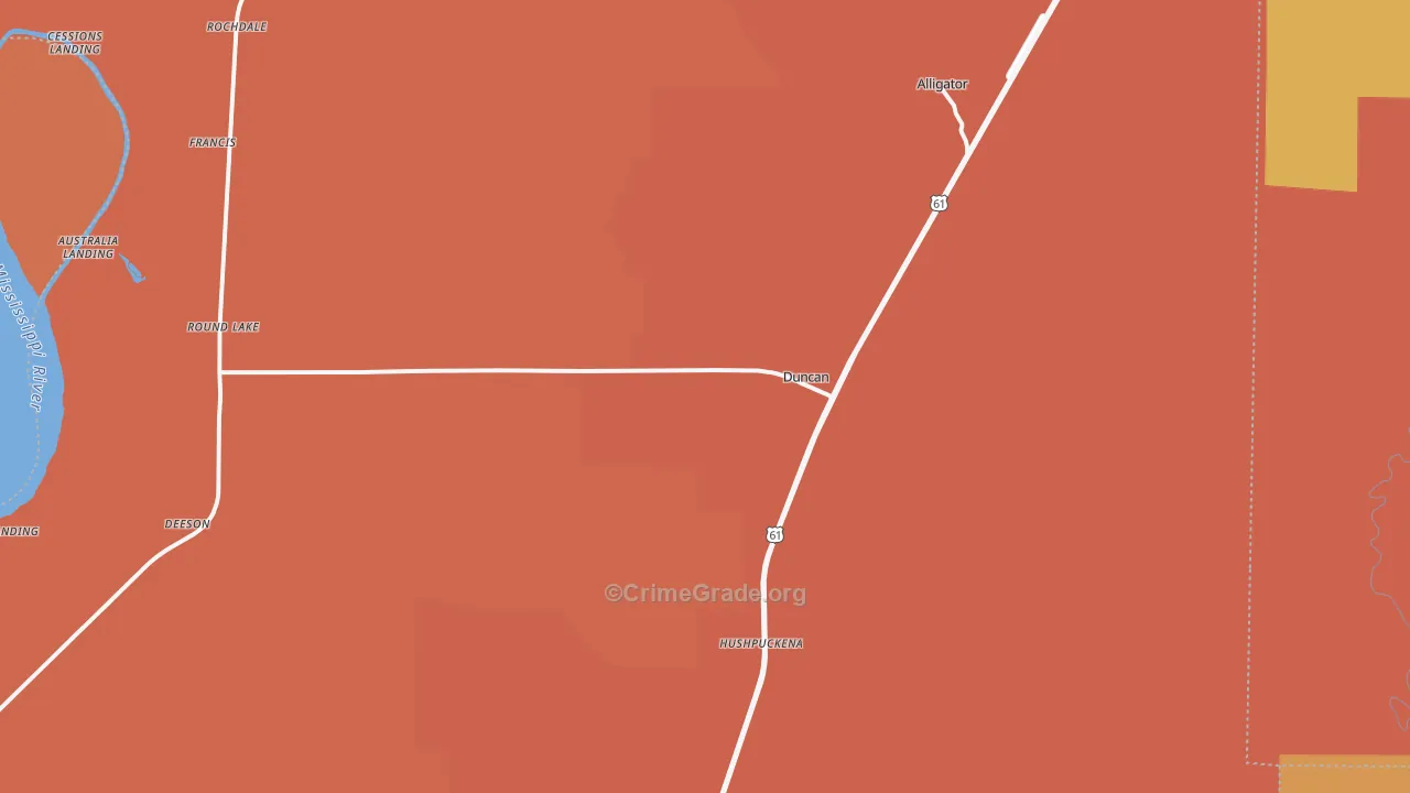 Duncan, MS Map of Murder Rates
