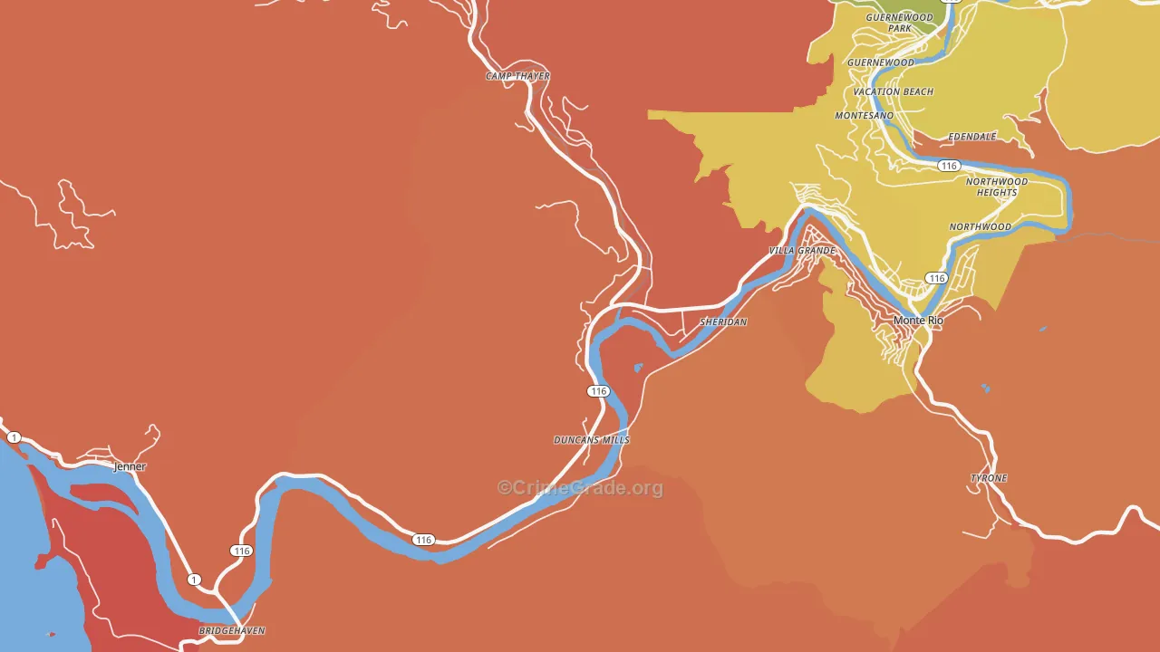 Duncans Mills, CA Map of Murder Rates
