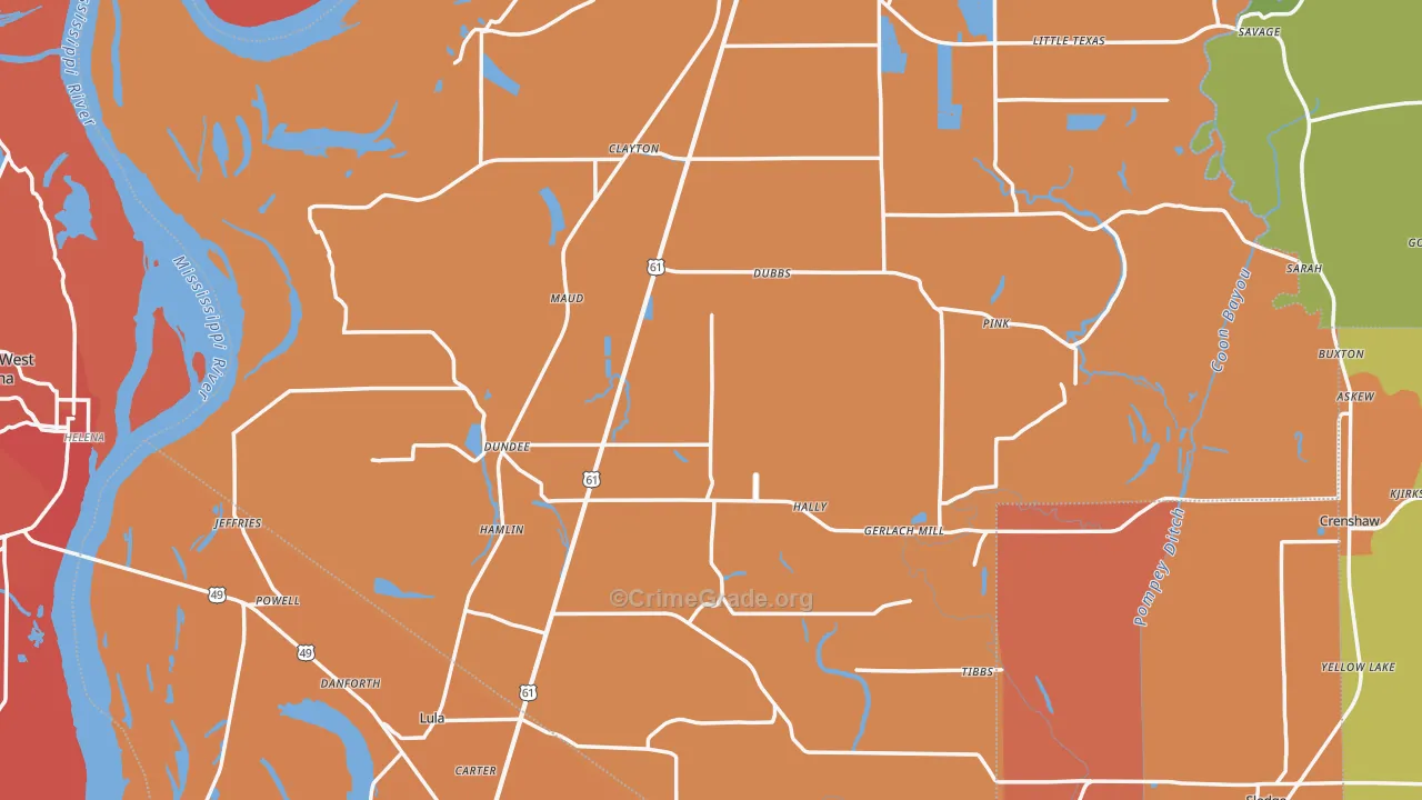 Dundee, MS Map of Murder Rates