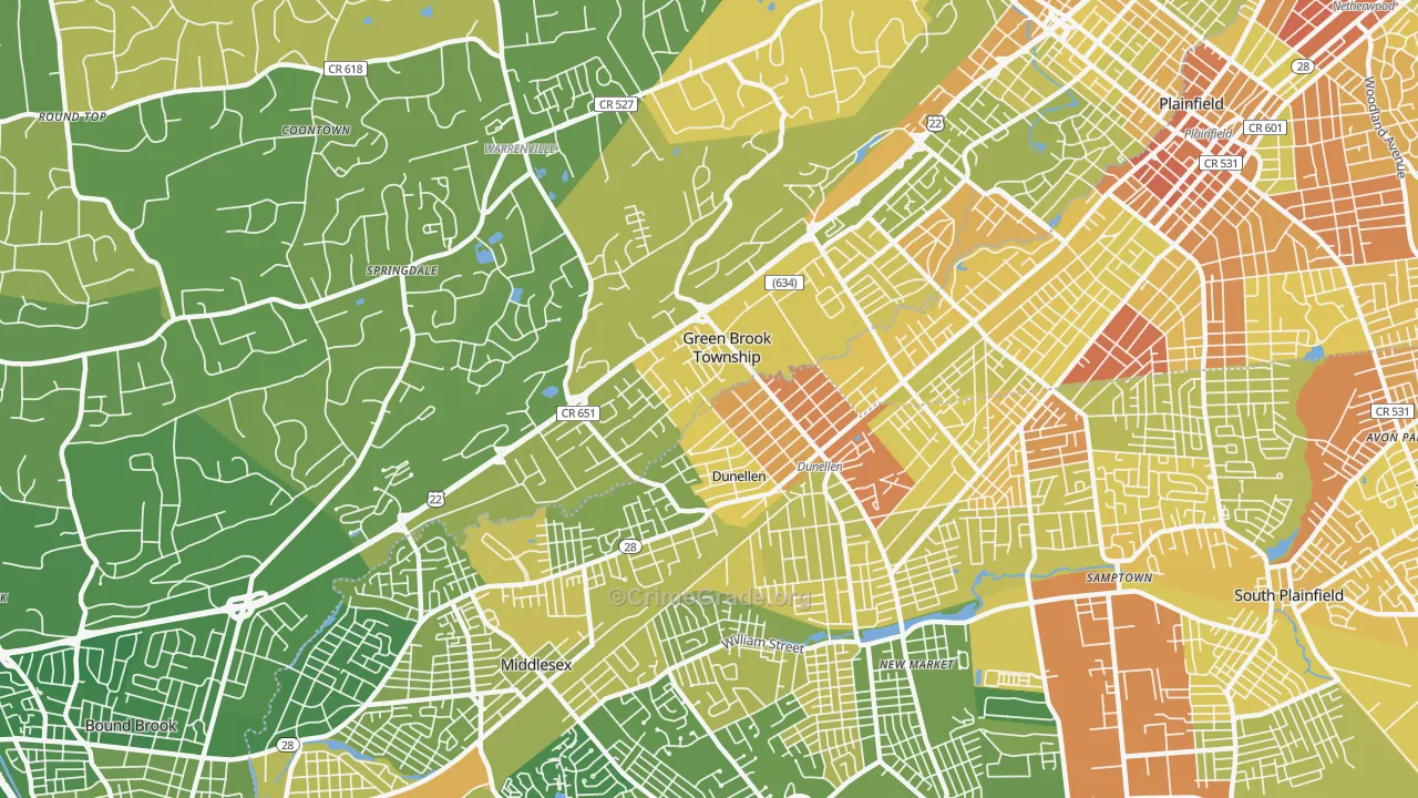 Dunellen, NJ Map of Murder Rates