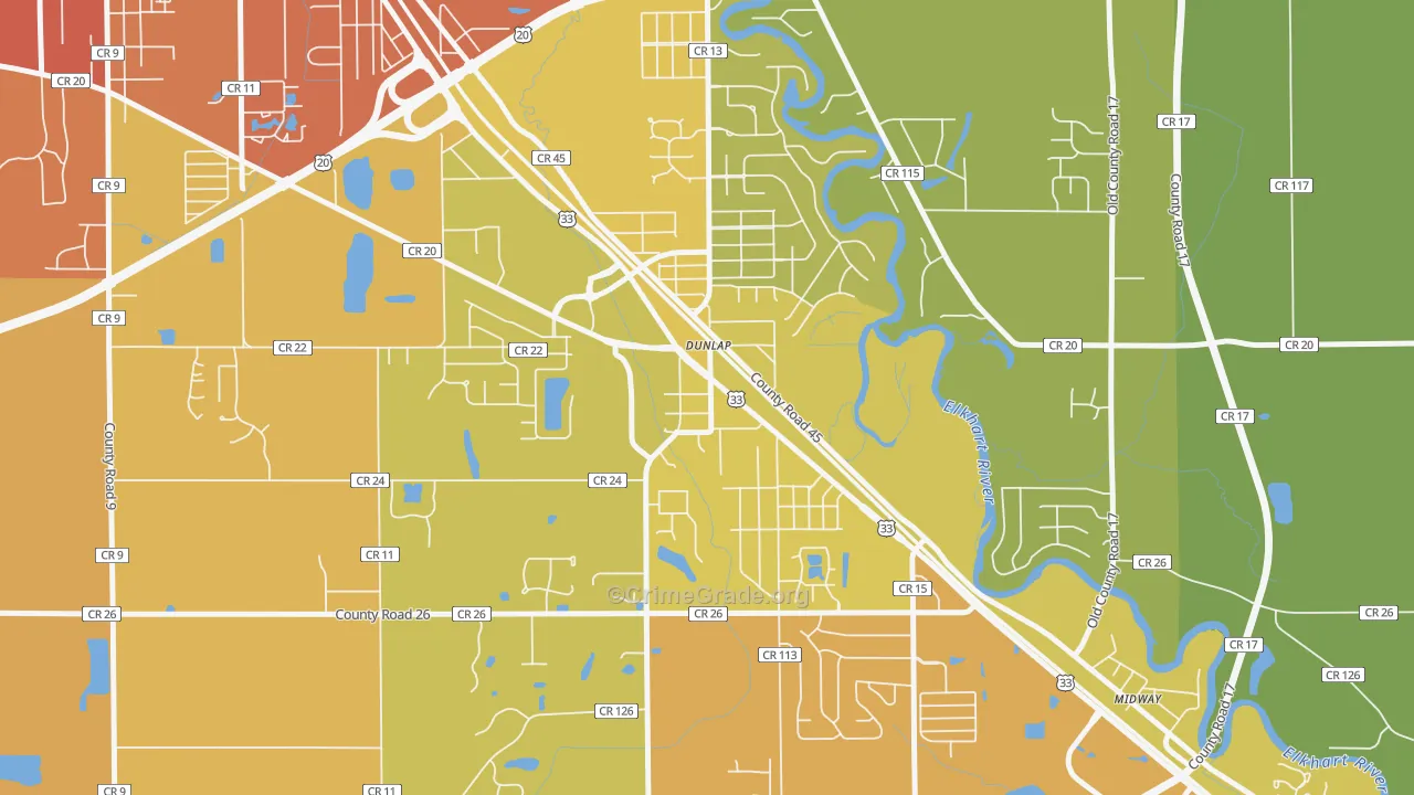 Dunlap, IN Map of Murder Rates