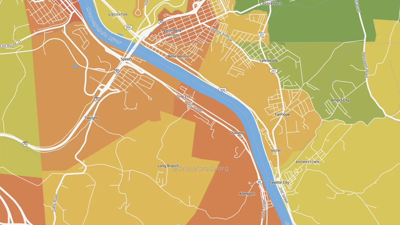 Dunlevy, PA Map of Murder Rates