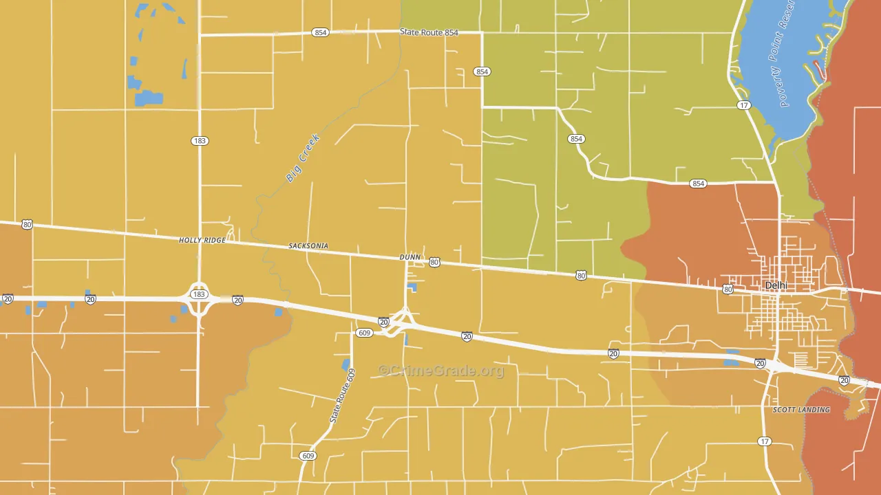 Dunn, LA Map of Murder Rates