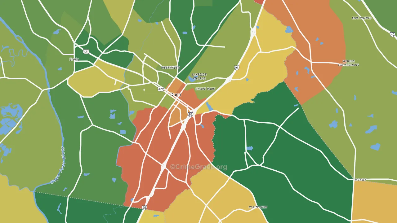 Dunn, NC Map of Murder Rates