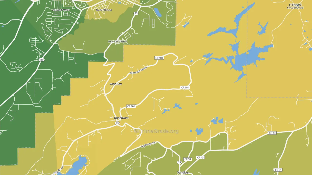 Dunnavant, AL Map of Murder Rates