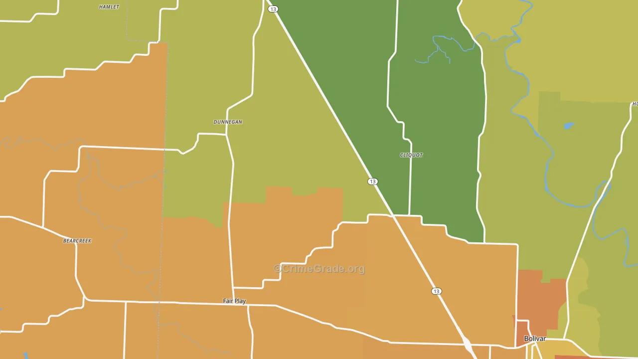 Dunnegan, MO Map of Murder Rates