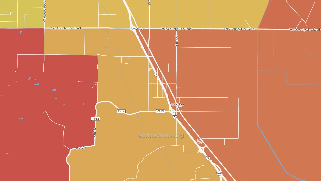 Dunnigan, CA Map of Murder Rates