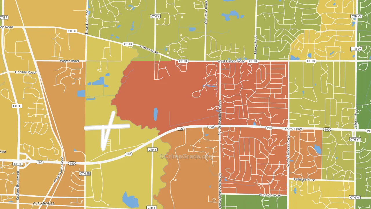 Duplainville, WI Map of Murder Rates