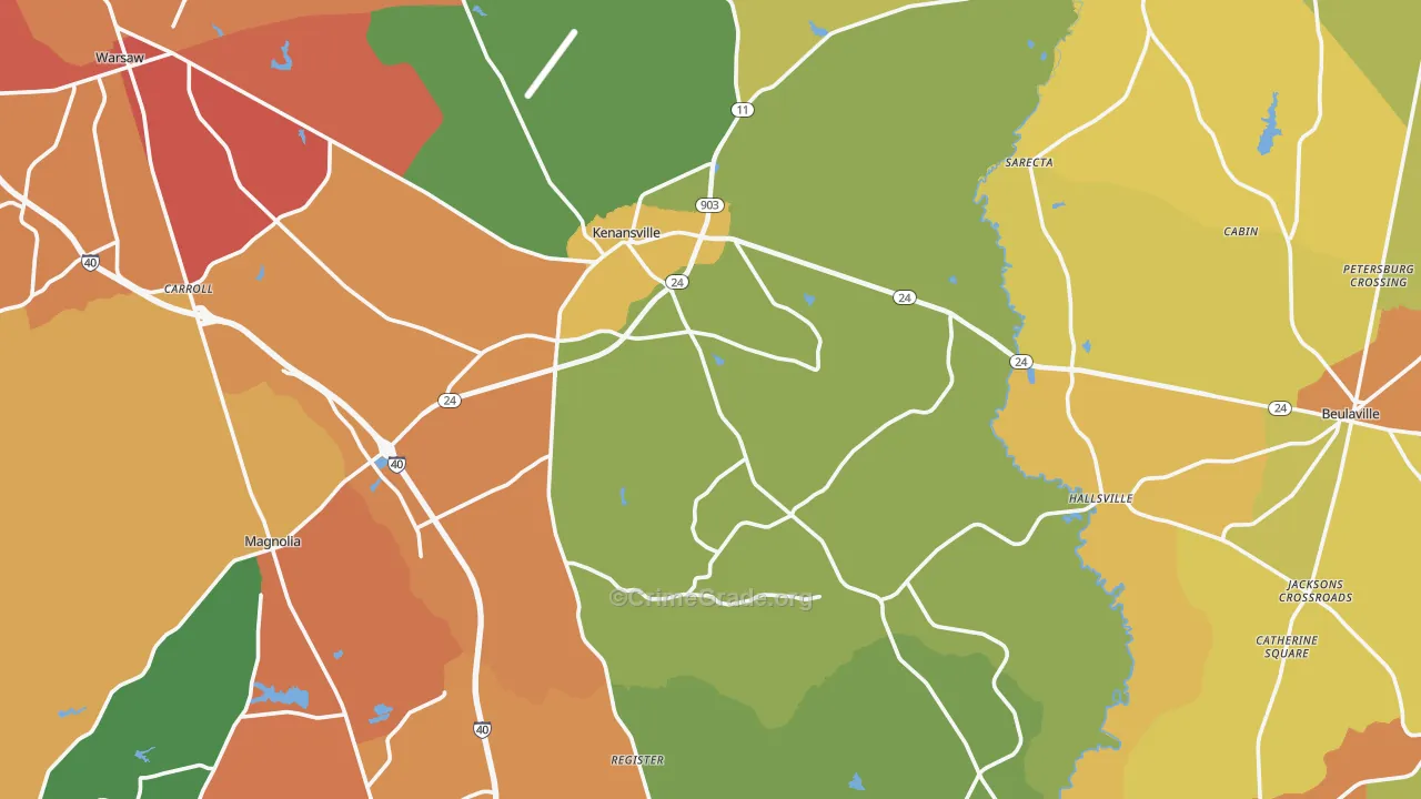 Duplin County, NC Map of Murder Rates