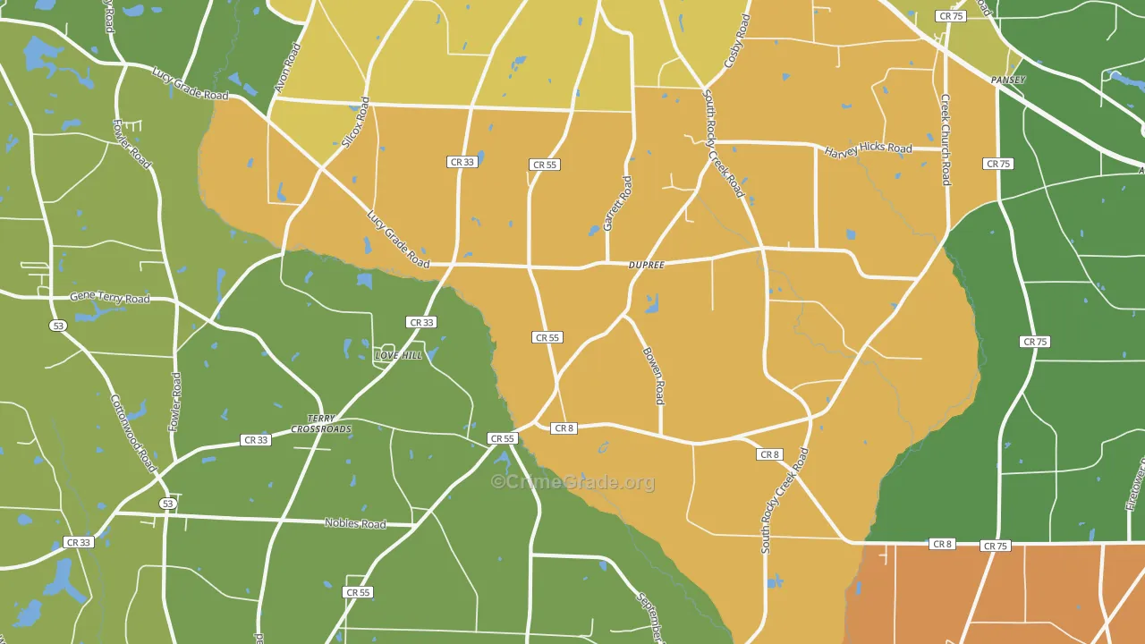 Dupree, AL Map of Murder Rates
