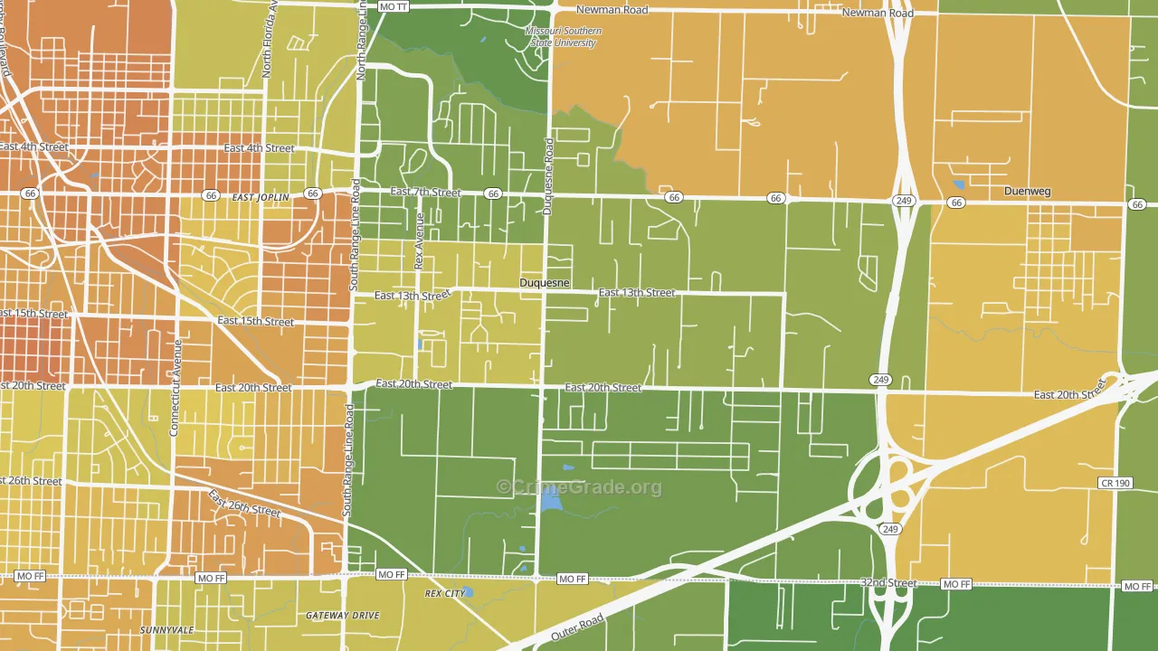 Duquesne, MO Map of Murder Rates