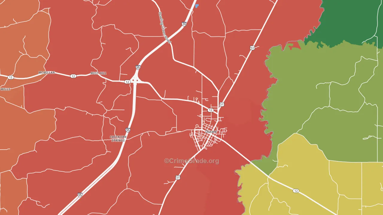 Durant, MS Map of Murder Rates