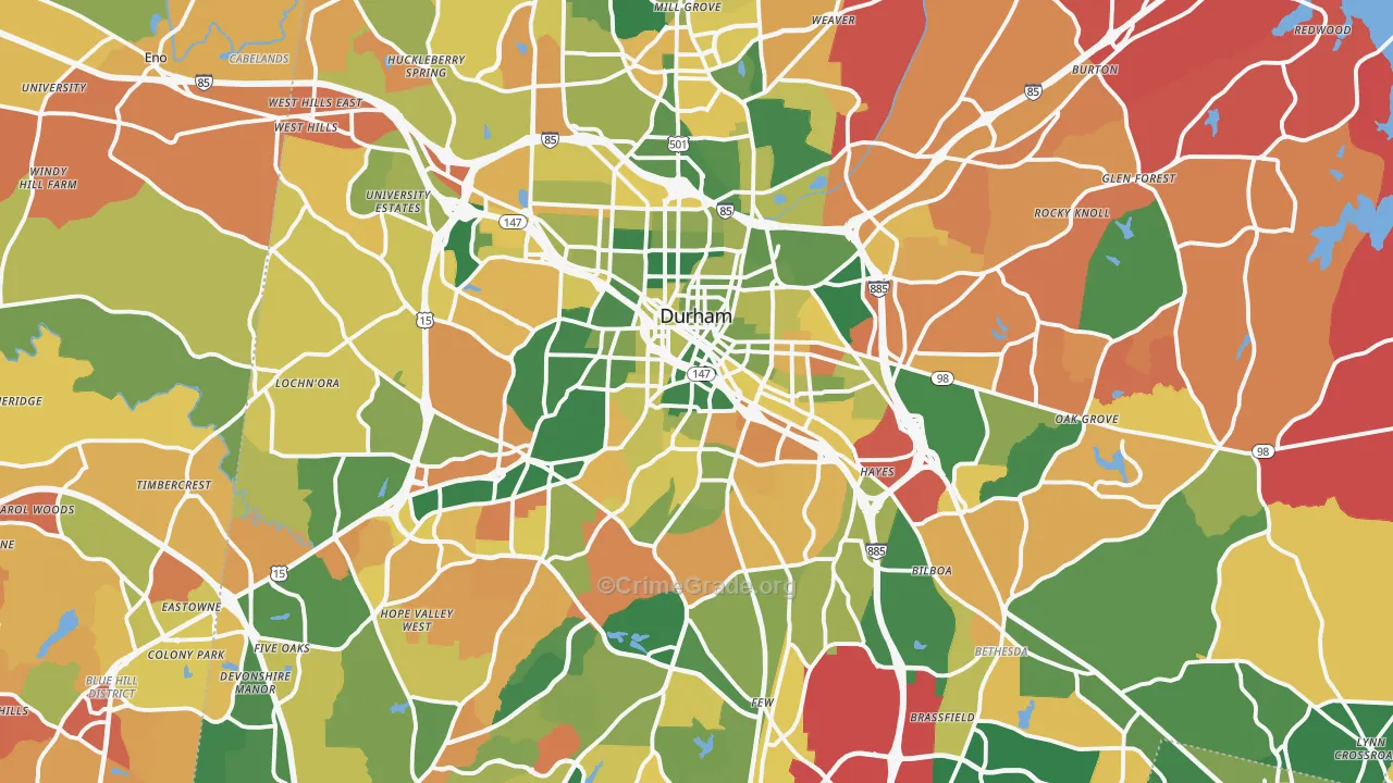Durham County, NC Map of Murder Rates