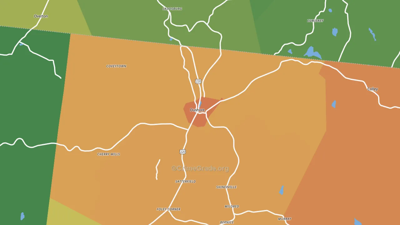 Dushore, PA Map of Murder Rates