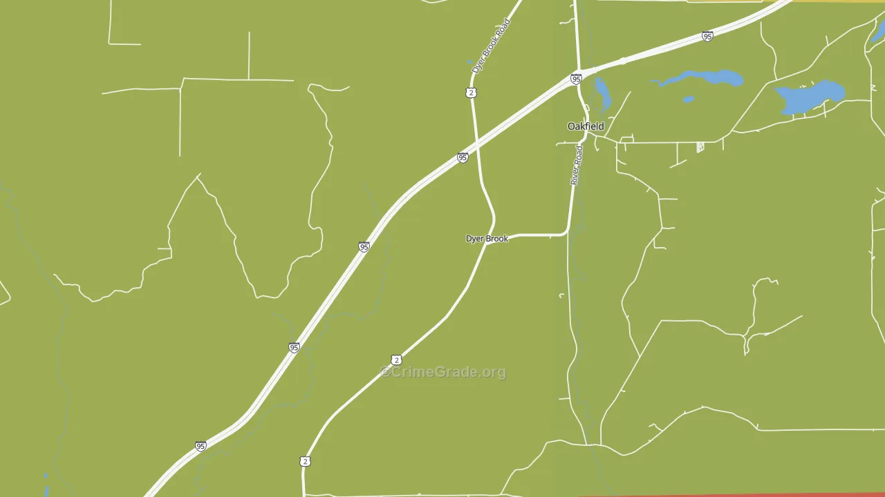 Dyer Brook, ME Map of Murder Rates