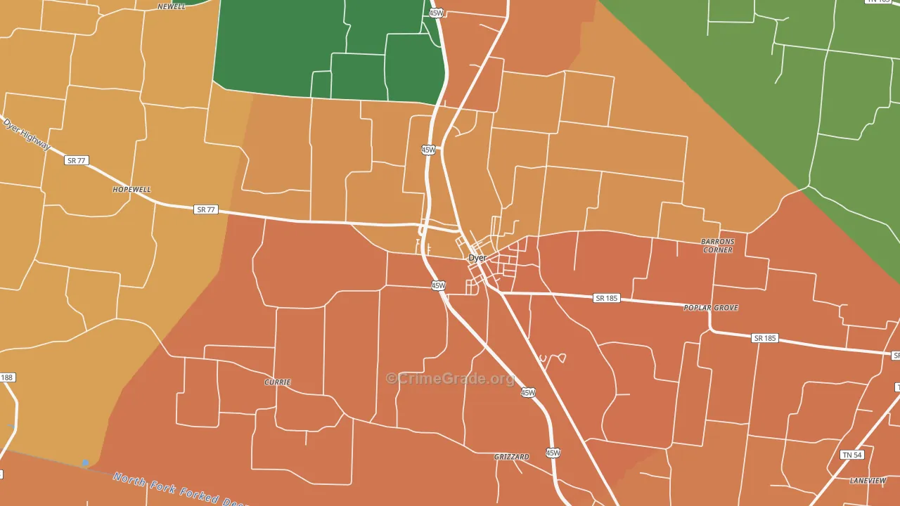 Dyer, TN Map of Murder Rates