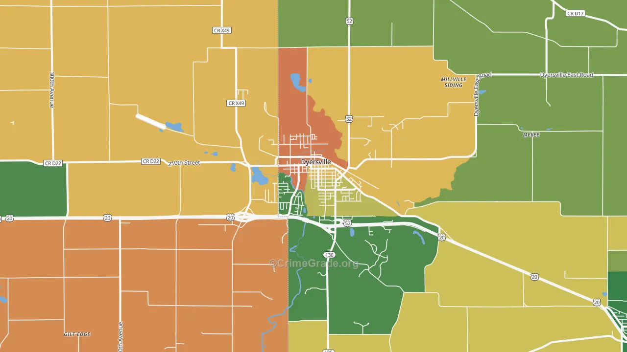 Dyersville, IA Map of Murder Rates