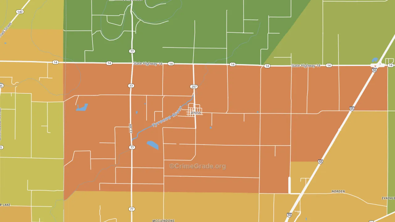 Dyess, AR Map of Murder Rates