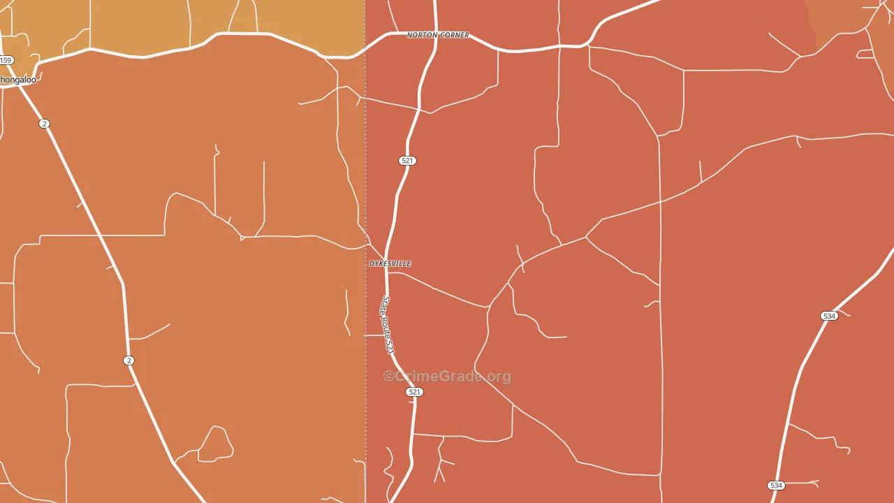 Dykesville, LA Map of Murder Rates