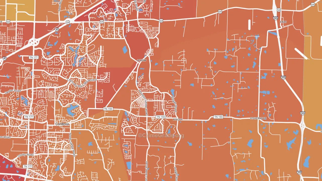 Eads-Fisherville, Cordova, TN Map of Murder Rates