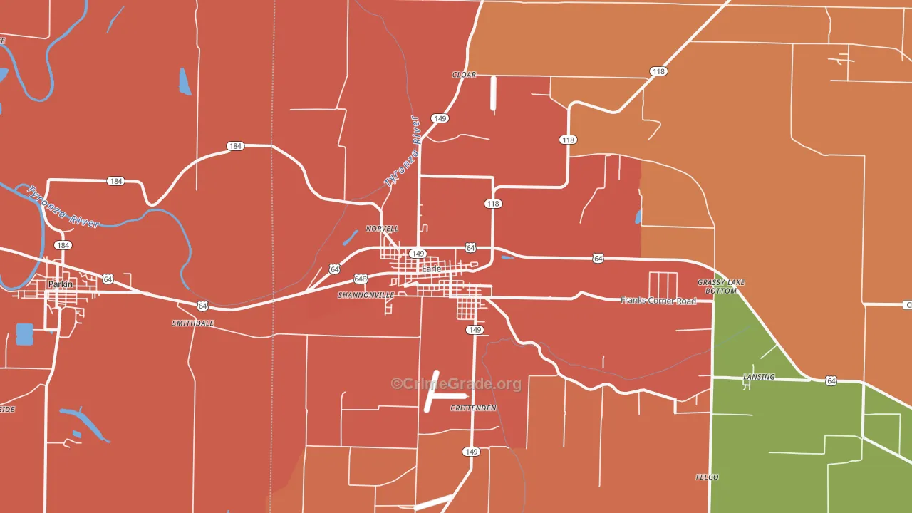 Earle, AR Map of Murder Rates