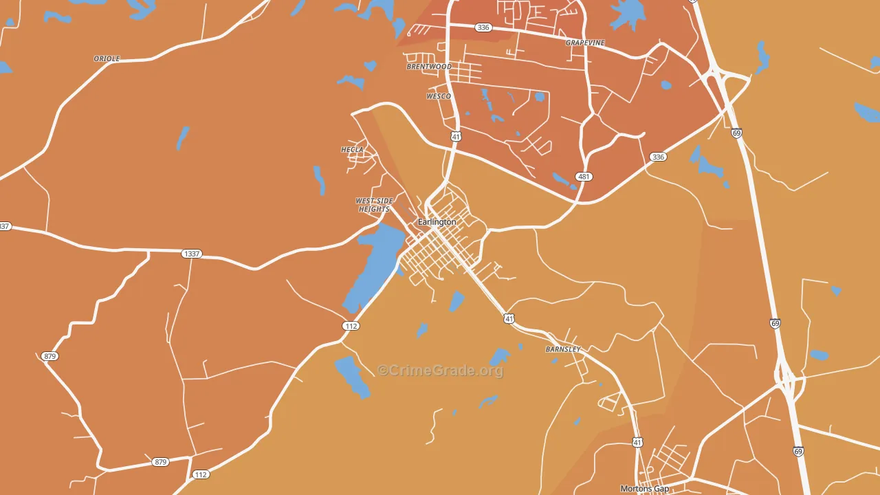 Earlington, KY Map of Murder Rates